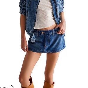 Free People Galivanting Peekaboo Denim Micro Skort